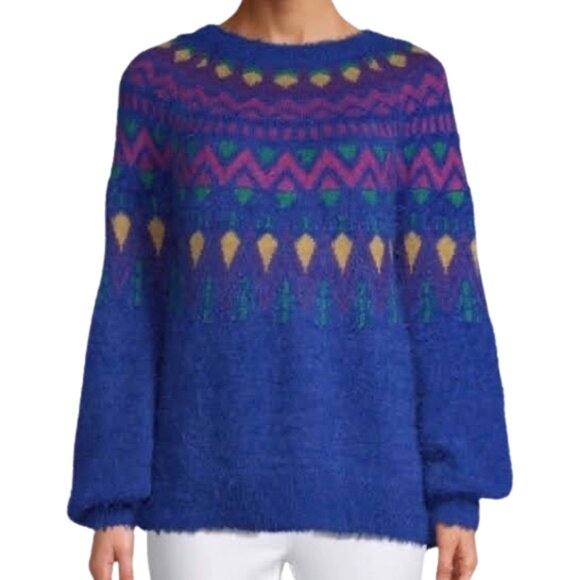 3/$30 Faux Angora Fairisle Sweater, Colbalt - Picture 2 of 8